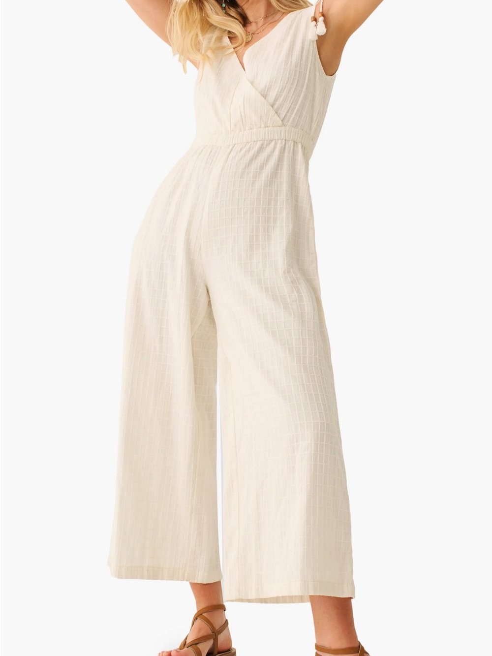 Faherty Cream Wide-Leg Sleeveless Jumpsuit